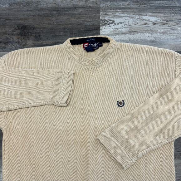 Chaps Ralph Lauren Cream Mens L Hand Framed Herringbone Knit Pullover‎ Sweater - Picture 1 of 9